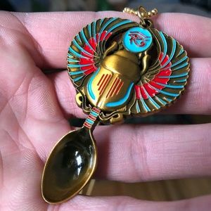 Mini Spoon Pendant Necklace The Tiny Enamel Egyptian Sacred Scarb Jewel God
